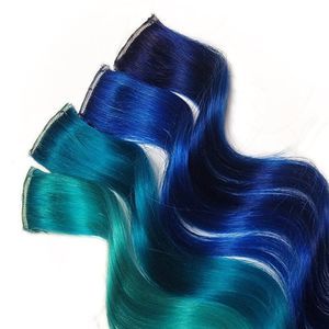 Blue Remy Human Hair Extensions 8 inch Short Galaxy Ombre Hairstyle